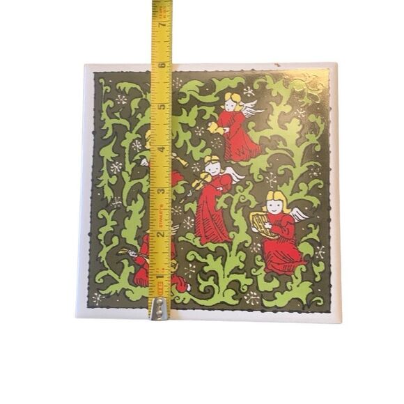 Vintage Holt Howard Ceramic Tile Trivet Hot Plate Wall Hanger Angels Instruments - Picture 6 of 7